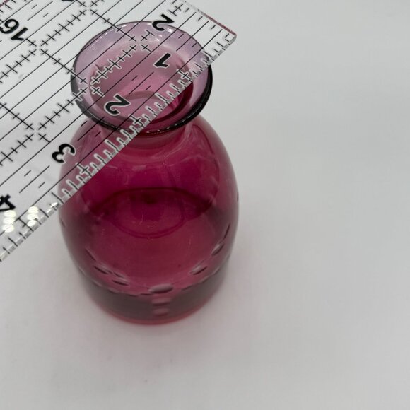 Vintage Czech Etched Cranberry Glass Cut-To-Clear Vase/Decanter - Picture 6 of 8